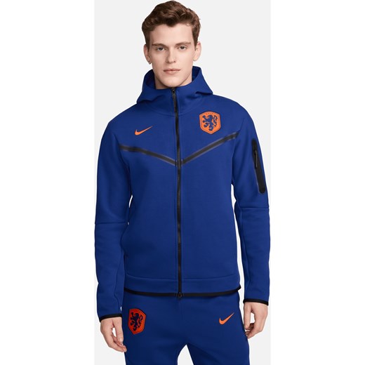 Męska piłkarska bluza z kapturem i zamkiem na całej długości Nike Holandia Tech Fleece Windrunner - Niebieski ze sklepu Nike poland w kategorii Bluzy męskie - zdjęcie 172407249