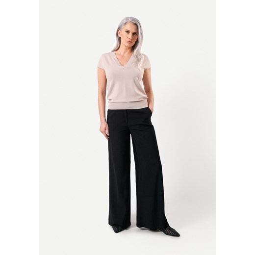 Czarne szerokie spodnie z lnem ze sklepu Molton w kategorii Spodnie damskie - zdjęcie 172409409