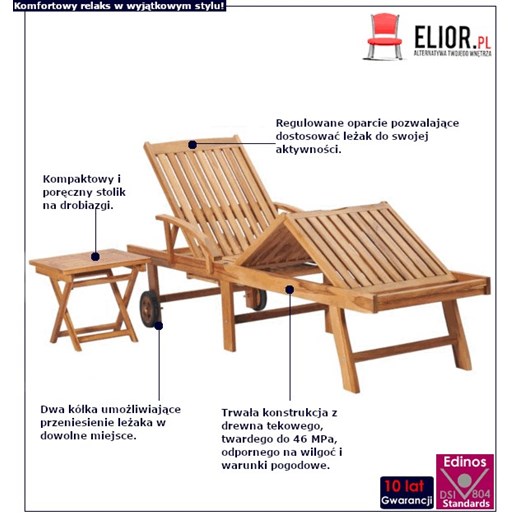 Drewniany leżak ogrodowy ze stolikiem - Algero 3X Elior One Size Edinos.pl