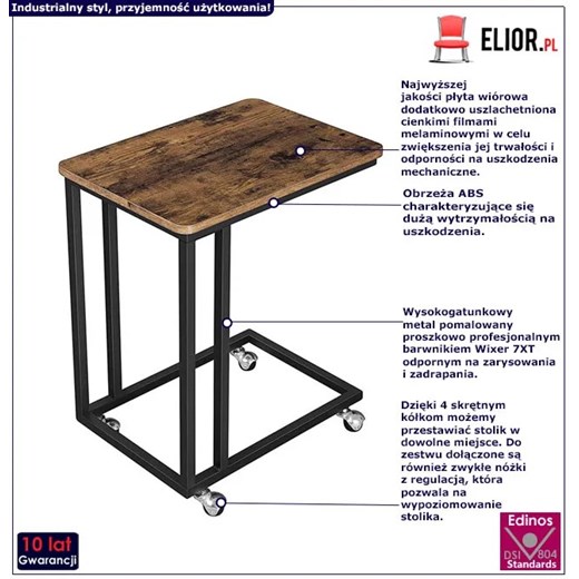 Industrialny mobilny stolik pomocniczy, biurko na kółkach - Aser Elior One Size Edinos.pl