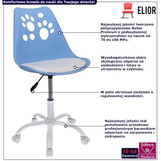 Niebiesko-biały fotel obrotowy do biurka młodzieżowego - Fiti 3X Elior One Size Edinos.pl