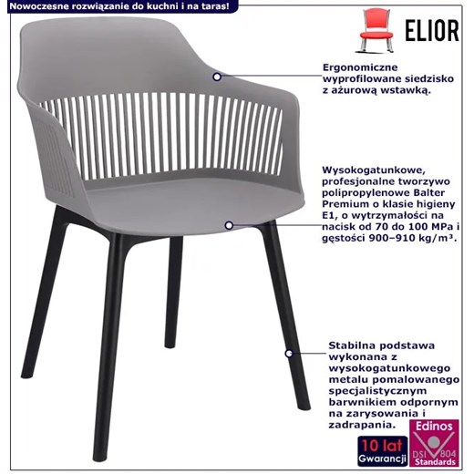 Szare krzesło ażurowe w stylu nowoczesnym - Sazo 4X Elior One Size wyprzedaż Edinos.pl