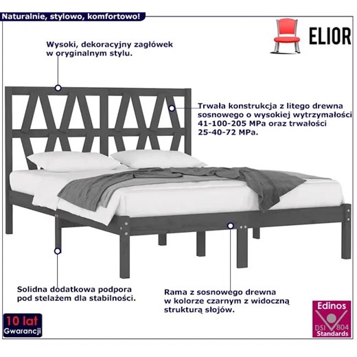 Szare sosnowe łóżko z zagłówkiem 120x200 - Yoko 4X Elior One Size Edinos.pl okazja