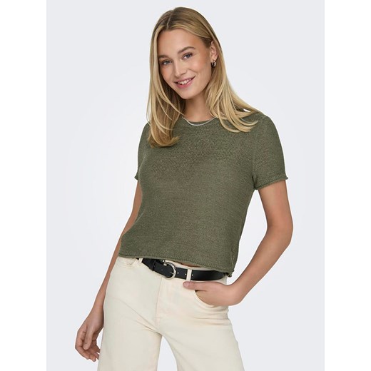 Sweter damski ONLY zielony z okrągłym dekoltem 