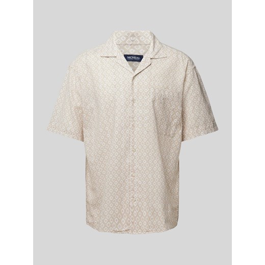 Koszula lniana o kroju tailored fit ze wzorem na całej powierzchni ze sklepu Peek&Cloppenburg  w kategorii Koszule męskie - zdjęcie 172418415