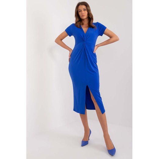 Sukienka ołówkowa z rozcięciem kobaltowa ze sklepu 5.10.15 w kategorii Sukienki - zdjęcie 172420178
