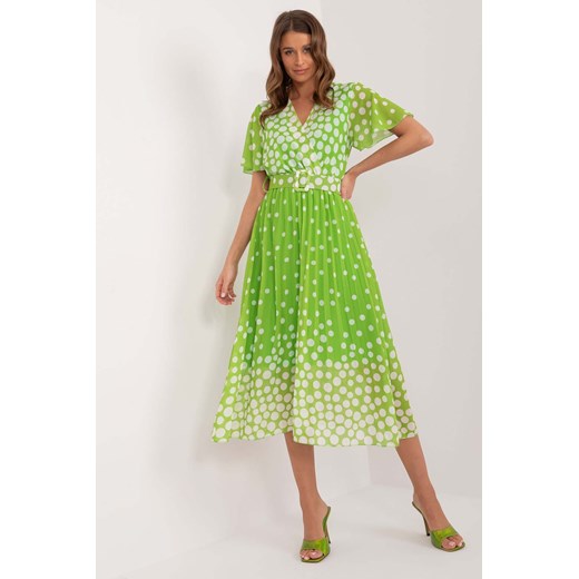 Wzorzysta sukienka z paskiem jasno zielona ze sklepu 5.10.15 w kategorii Sukienki - zdjęcie 172420205