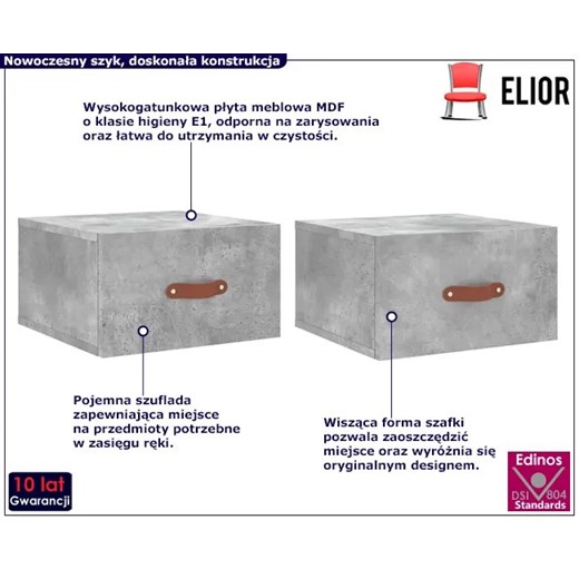 Komplet wiszących szafek nocnych szary beton - Werx Elior One Size Edinos.pl