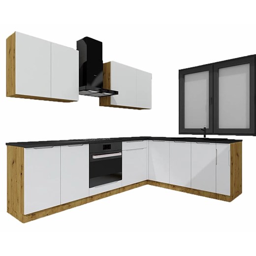 Komplet narożnych szafek kuchennych 260 cm dąb artisan + szary T5-E29 ze sklepu Edinos.pl w kategorii Zestawy mebli kuchennych - zdjęcie 172422009