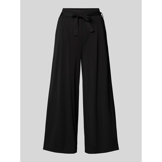 Spodnie materiałowe z szerokimi nogawkami i wiązanym paskiem ze sklepu Peek&Cloppenburg  w kategorii Spodnie damskie - zdjęcie 172422398
