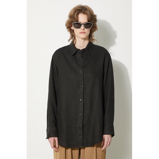 Samsoe Samsoe koszula lniana SALOVA kolor czarny relaxed z kołnierzykiem klasycznym F24100188 ze sklepu PRM w kategorii Koszule damskie - zdjęcie 172422996