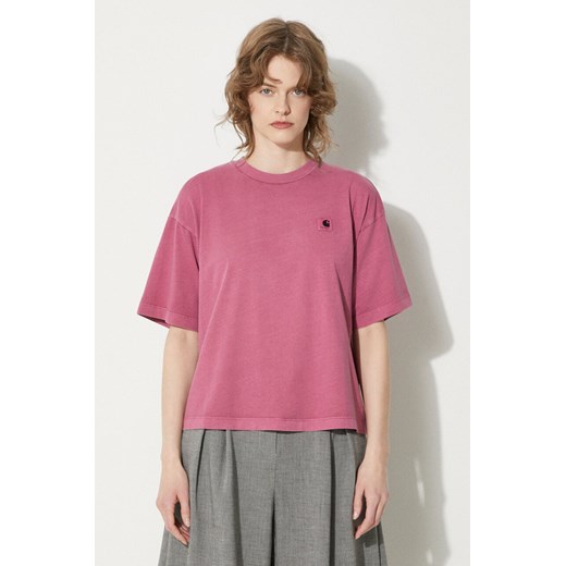 Carhartt WIP t-shirt bawełniany S/S Nelson T-Shirt damski kolor różowy I033051.1YTGD ze sklepu PRM w kategorii Bluzki damskie - zdjęcie 172423228