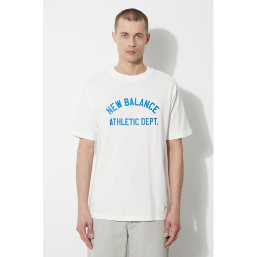 New Balance t-shirt bawełniany męski kolor beżowy z nadrukiem MT41514SST ze sklepu PRM w kategorii T-shirty męskie - zdjęcie 172423248