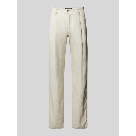 Spodnie lniane o kroju tapered fit z zakładkami w pasie model ‘Osby’ ze sklepu Peek&Cloppenburg  w kategorii Spodnie męskie - zdjęcie 172425309
