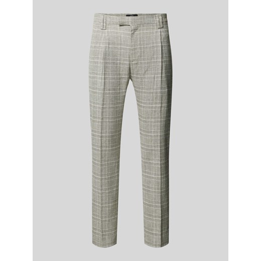 Spodnie o kroju slim fit z zakładkami w pasie i wzorem w kratę glencheck model ‘SAND’ ze sklepu Peek&Cloppenburg  w kategorii Spodnie męskie - zdjęcie 172425319