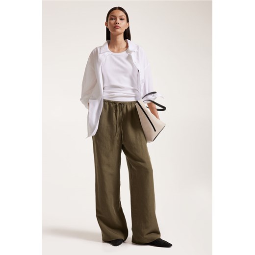 H & M - Spodnie z domieszką lnu - Zielony ze sklepu H&M w kategorii Spodnie damskie - zdjęcie 172425958