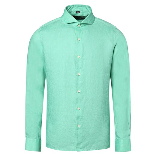 Nils Sundström Męska koszula lniana Mężczyźni Slim Fit len zielony jednolity ze sklepu vangraaf w kategorii Koszule męskie - zdjęcie 172426325