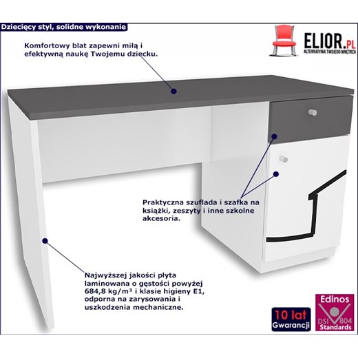 Biało-grafitowe biurko dla dziecka Timi 2X - 5 kolorów Elior One Size okazja Edinos.pl