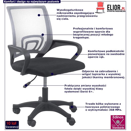 Szary młodzieżowy fotel obrotowy do biurka - Morgan Elior One Size Edinos.pl