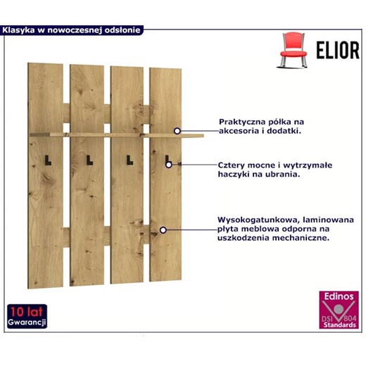 Wieszak ścienny na ubrania dąb artisan - Basani 24X Elior One Size Edinos.pl