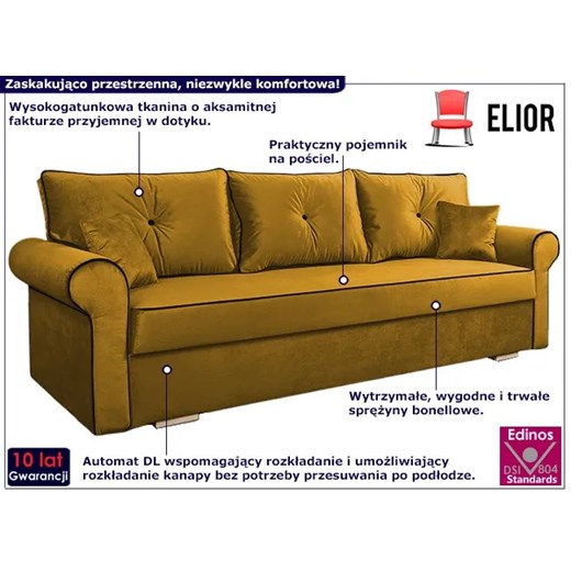 Welurowa kanapa z pojemnikiem na pościel kolor musztardowy - Blosse 4X Elior One Size Edinos.pl