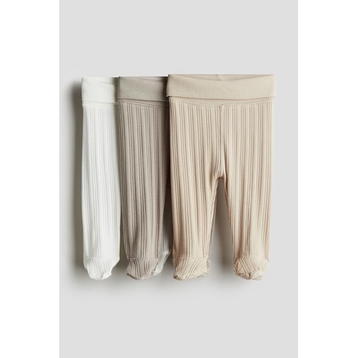 H & M - Bawełniane legginsy w prążki 3-pak - Brązowy ze sklepu H&M w kategorii Legginsy niemowlęce - zdjęcie 172428705