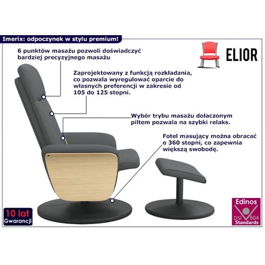 Ciemnoszary tapicerowany fotel z masażem - Imerix Elior One Size Edinos.pl