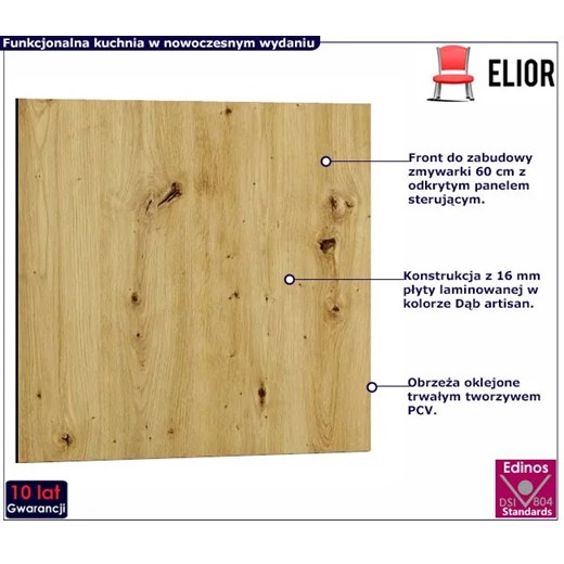 Front zmywarki z panelem odkrytym 60 cm dąb artisan - Beril 17X Elior One Size Edinos.pl