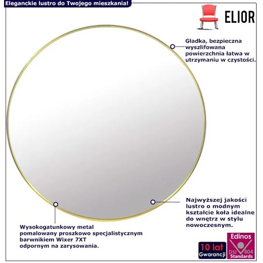 Złote metalowe lustro 70 cm - Pireo Elior One Size Edinos.pl