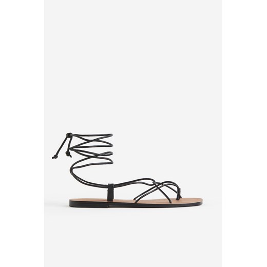 H & M - Skórzane sandały - Czarny ze sklepu H&M w kategorii Sandały damskie - zdjęcie 172430489