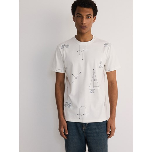 Reserved - T-shirt regular z nadrukiem allover - złamana biel ze sklepu Reserved w kategorii T-shirty męskie - zdjęcie 172432279