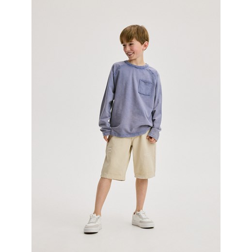 Reserved - Longsleeve oversize z kieszenią - niebieski ze sklepu Reserved w kategorii T-shirty chłopięce - zdjęcie 172432567