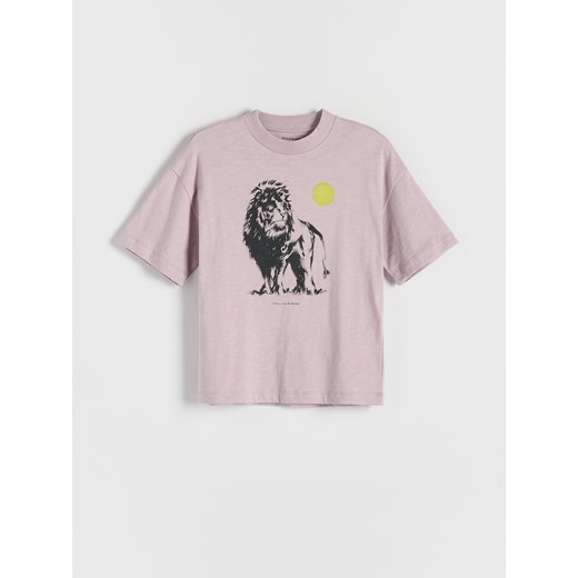 Reserved - T-shirt oversize z nadrukiem - jasnofioletowy ze sklepu Reserved w kategorii T-shirty chłopięce - zdjęcie 172438277