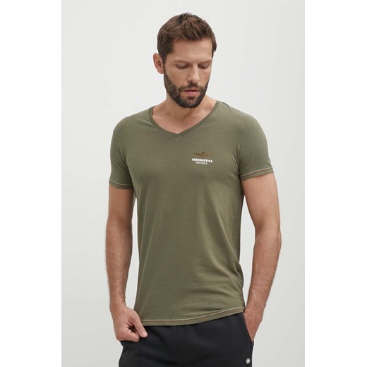 Aeronautica Militare t-shirt męski kolor zielony gładki AM1UTI004 ze sklepu ANSWEAR.com w kategorii T-shirty męskie - zdjęcie 172438389