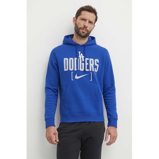 Nike bluza Los Angeles Dodgers męska kolor niebieski z kapturem z nadrukiem ze sklepu ANSWEAR.com w kategorii Bluzy męskie - zdjęcie 172438667