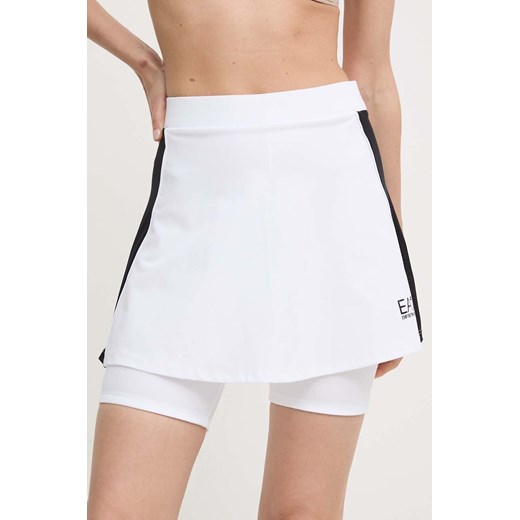 EA7 Emporio Armani spódnica sportowa kolor biały mini rozkloszowana ze sklepu ANSWEAR.com w kategorii Spódnice - zdjęcie 172438916