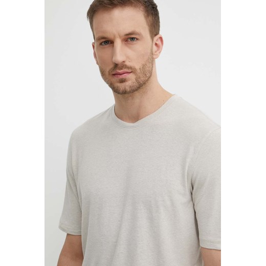 Sisley t-shirt lniany kolor beżowy gładki ze sklepu ANSWEAR.com w kategorii T-shirty męskie - zdjęcie 172439049