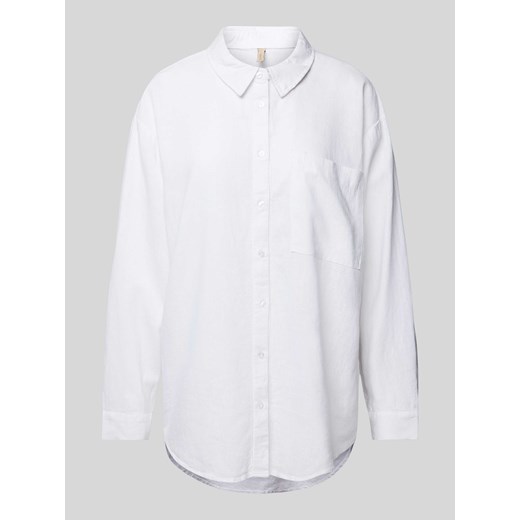Bluzka koszulowa lniana z kieszenią na piersi model ‘Ina’ ze sklepu Peek&Cloppenburg  w kategorii Koszule damskie - zdjęcie 172439475