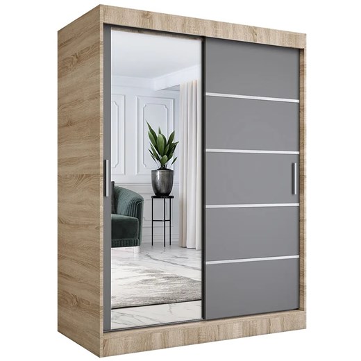Szafa przesuwna dąb sonoma + antracyt 150 cm L8-A41 ze sklepu Edinos.pl w kategorii Szafy - zdjęcie 172441017
