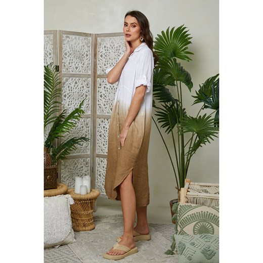 Lin Passion Lniana sukienka w kolorze jasnobrązowym Lin Passion 40/42 okazja Limango Polska