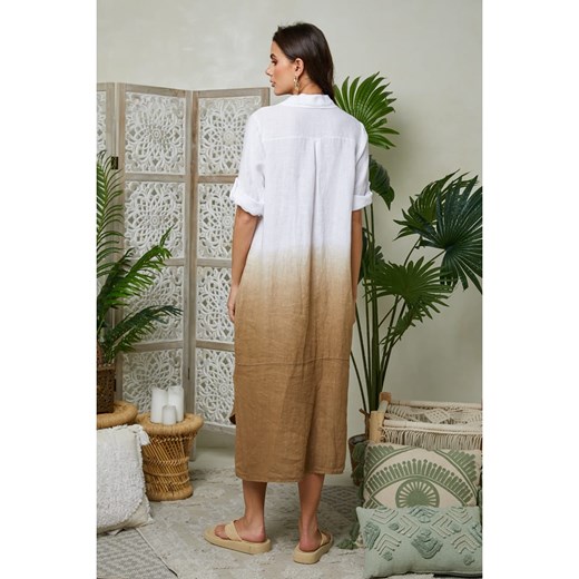 Lin Passion Lniana sukienka w kolorze jasnobrązowym Lin Passion 40/42 okazyjna cena Limango Polska