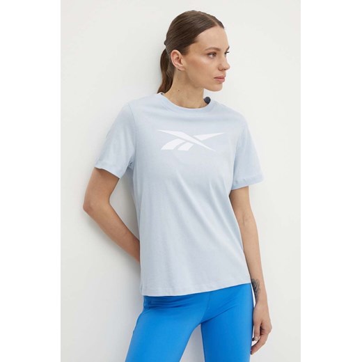 Reebok t-shirt bawełniany damski kolor niebieski 100075738 ze sklepu ANSWEAR.com w kategorii Bluzki damskie - zdjęcie 172444717