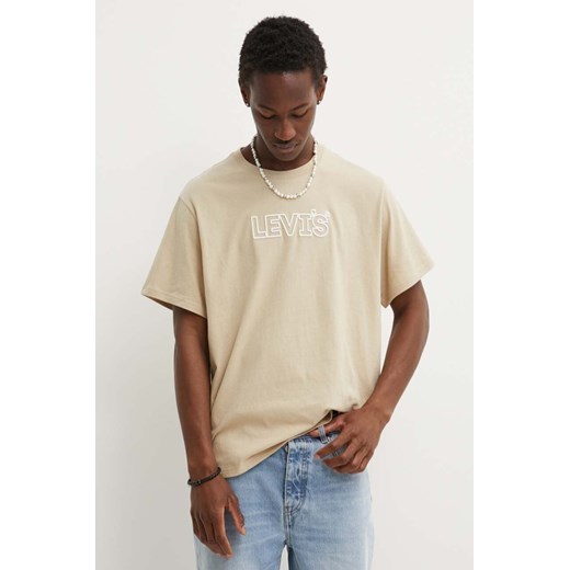 Levi&apos;s t-shirt bawełniany męski kolor beżowy z nadrukiem ze sklepu ANSWEAR.com w kategorii T-shirty męskie - zdjęcie 172444726