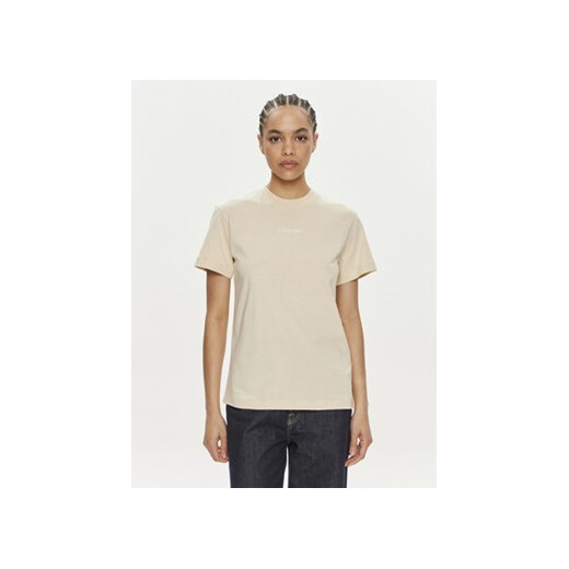 Calvin Klein T-Shirt Multi Logo K20K207215 Beżowy Regular Fit ze sklepu MODIVO w kategorii Bluzki damskie - zdjęcie 172449639