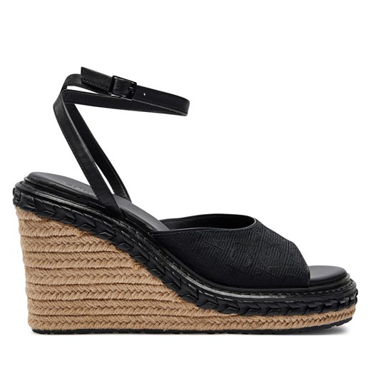 Espadryle Calvin Klein Wedge Sandal 70 Mono Jacq HW0HW01961 Czarny ze sklepu eobuwie.pl w kategorii Espadryle damskie - zdjęcie 172450547