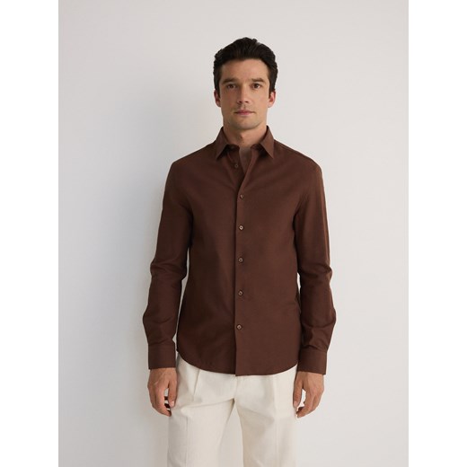 Reserved - Koszula regular z domieszką wiskozy - brązowy ze sklepu Reserved w kategorii Koszule męskie - zdjęcie 172530199