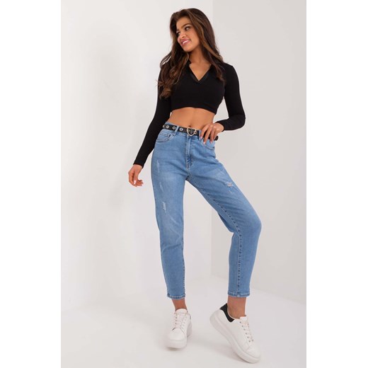 Damskie jeansy typu mom z paskiem i przeszyciami ze sklepu 5.10.15 w kategorii Jeansy damskie - zdjęcie 172530967