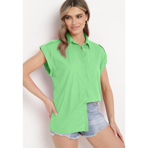 Zielona Bawełniana Koszula bez Rękawów Zapinana na Guziki Xanessi ze sklepu Born2be Odzież w kategorii Koszule damskie - zdjęcie 172532148