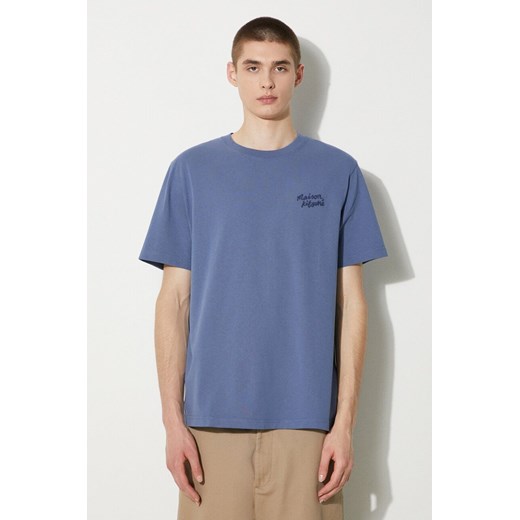 Maison Kitsuné t-shirt bawełniany Handwriting Comfort Tee Shirt męski kolor niebieski z aplikacją MM00126KJ0118 ze sklepu PRM w kategorii T-shirty męskie - zdjęcie 172532736