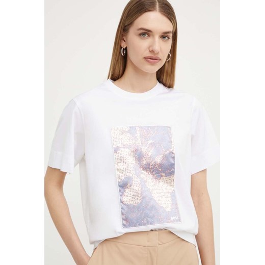 BOSS t-shirt bawełniany damski kolor biały 50521931 ze sklepu ANSWEAR.com w kategorii Bluzki damskie - zdjęcie 172533977